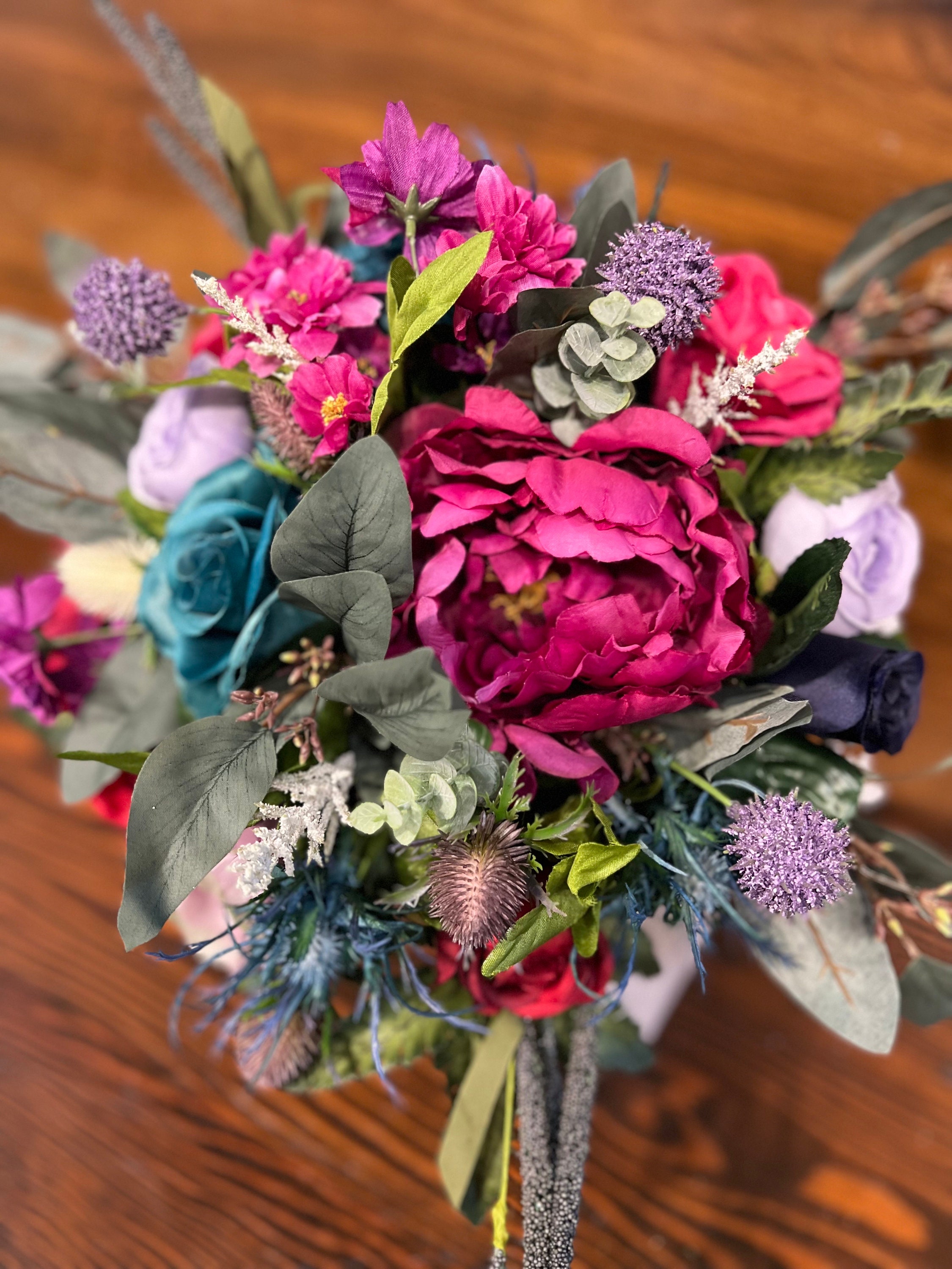 Jewel Tone Peony Wedding Bouquets, Custom Purple Teal Burgundy Bridal ...