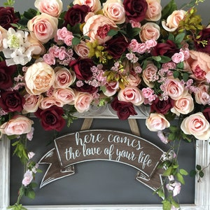 Burgundy Blush Pink Wedding Ceremony Arch, Burgundy Wedding Flowers, Custom Wedding Arch Flowers, Bridal Arch Floral, Wedding Archway Swag