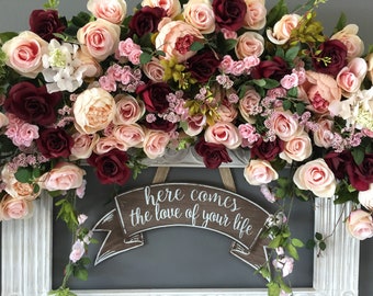 Burgundy Blush Pink Wedding Ceremony Arch, Burgundy Wedding Flowers, Custom Wedding Arch Flowers, Bridal Arch Floral, Wedding Archway Swag
