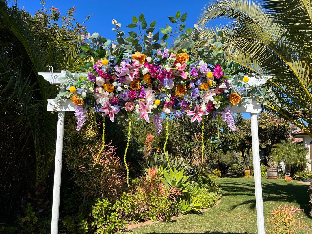 Whimsical Wildflower Wedding Ceremony Floral Arch Swag, Custom Wedding Arbor Flowers, Multicolor
