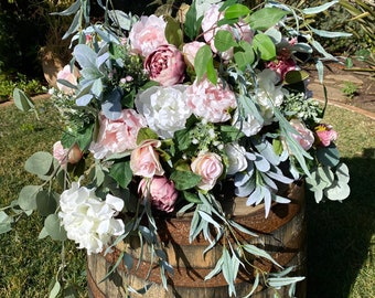 Whiskey Barrel Topper, Blush Whiskey Barrel Centerpiece, Wedding Flowers, Sweetheart Floor Centerpiece, Cascading Centerpiece, Blush Wedding