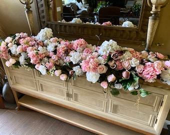 Wedding Mantle Flowers, Wedding Flowers, Wedding Mantle Swag, Mantle Floral Garland, Blush Pink Weddings, Wedding Centerpiece, Wedding Arch