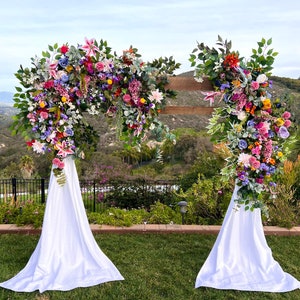Whimsical Rainbow Wildflower Wedding Ceremony Floral Arch Decor, Customized Wedding Arbor Flowers, Multicolor Pastel Wedding Arch Swags