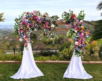 Whimsical Rainbow Wildflower Wedding Ceremony Floral Arch Decor, Customized Wedding Arbor Flowers, Multicolor Pastel Wedding Arch Swags