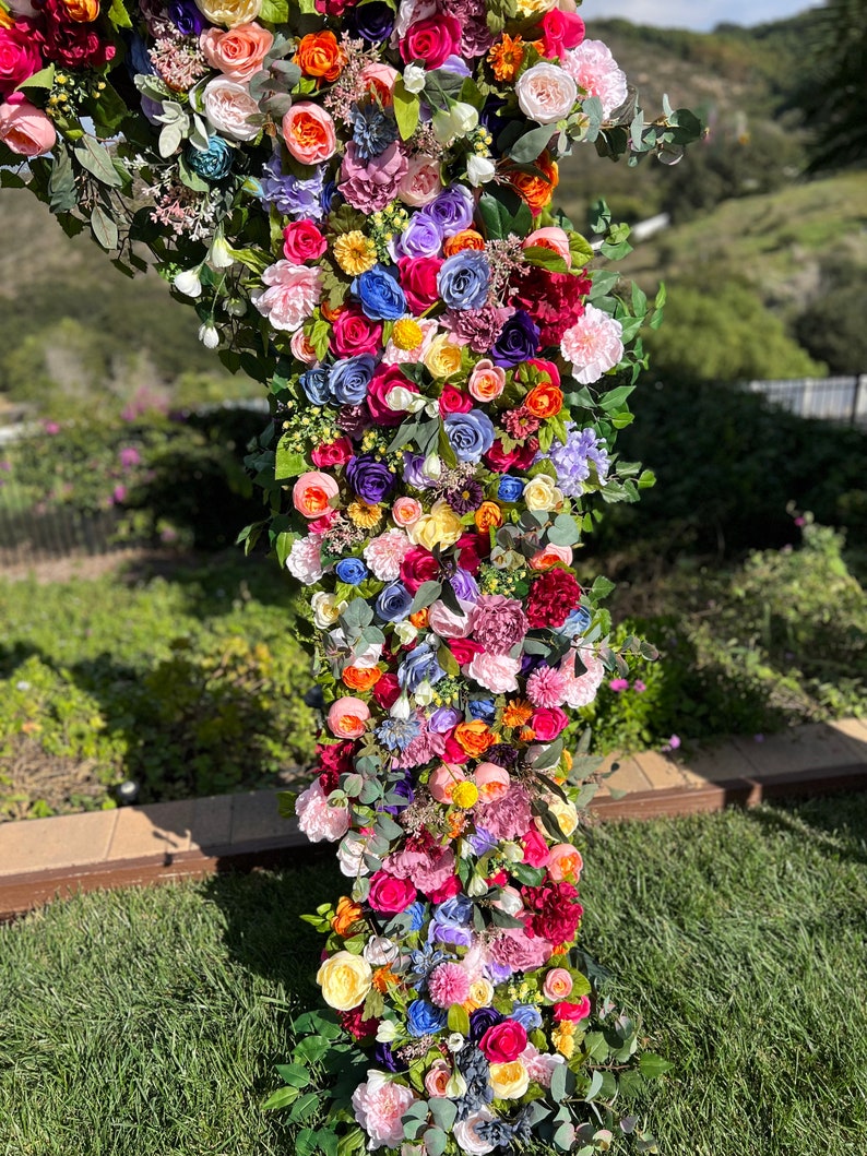 Whimsical Boho Rainbow Wedding Arch Flowers, Custom Event Flowers, Photo Wall Floral, Multi Color Wedding Archway, Party Decor Arrangements image 4