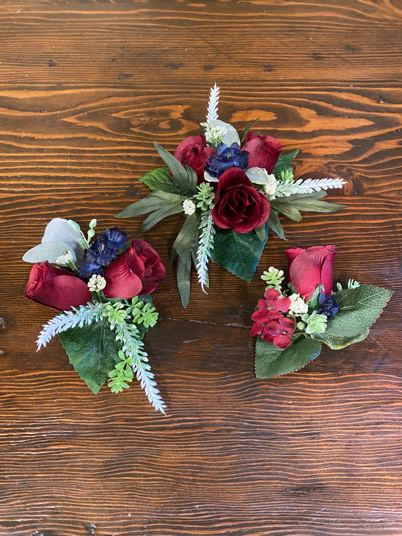 Cascading Wedding Cake Flower Package in Burgundy Navy, Set of Three Floral Wedding Cake Decor, Three Tier Wedding Cake Flowers, Weddings image 8