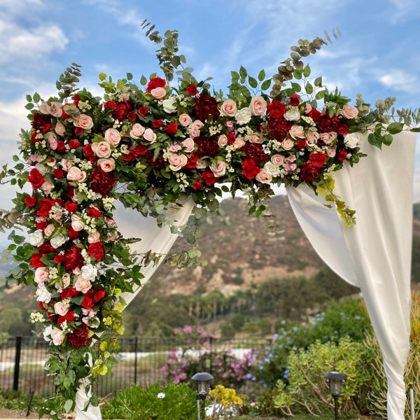 Lux Wedding Arch Flower Package, Red Blush White Weddings, Circle Arch Swag, Wedding Arch Swags, Wedding Arch Flowers, Red Wedding Swags