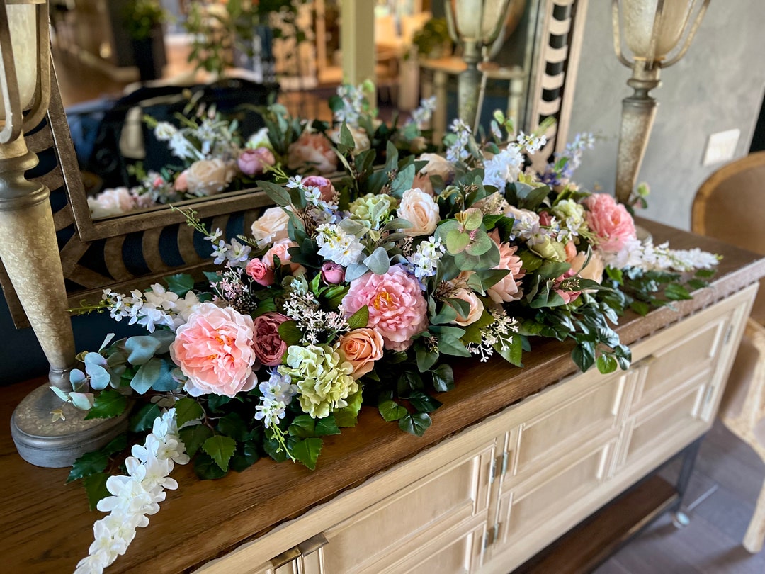 Pastel Sweetheart Table Floral Arrangement, Bridal Table Runner