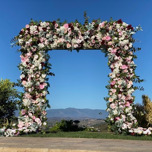 Burgundy Blush Wedding Arch Flowers, Custom Faux Wedding Ceremony Archway Swags, Chuppah Event Floral, Circle Hexagon Arch Floral Design