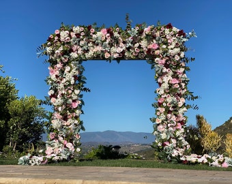 Burgundy Blush Wedding Arch Flowers, Custom Faux Wedding Ceremony Archway Swags, Chuppah Event Floral, Circle Hexagon Arch Floral Design