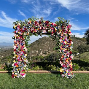 Whimsical Boho Rainbow Wedding Arch Flowers, Custom Event Flowers, Photo Wall Floral, Multi Color Wedding Archway, Party Decor Arrangements image 2