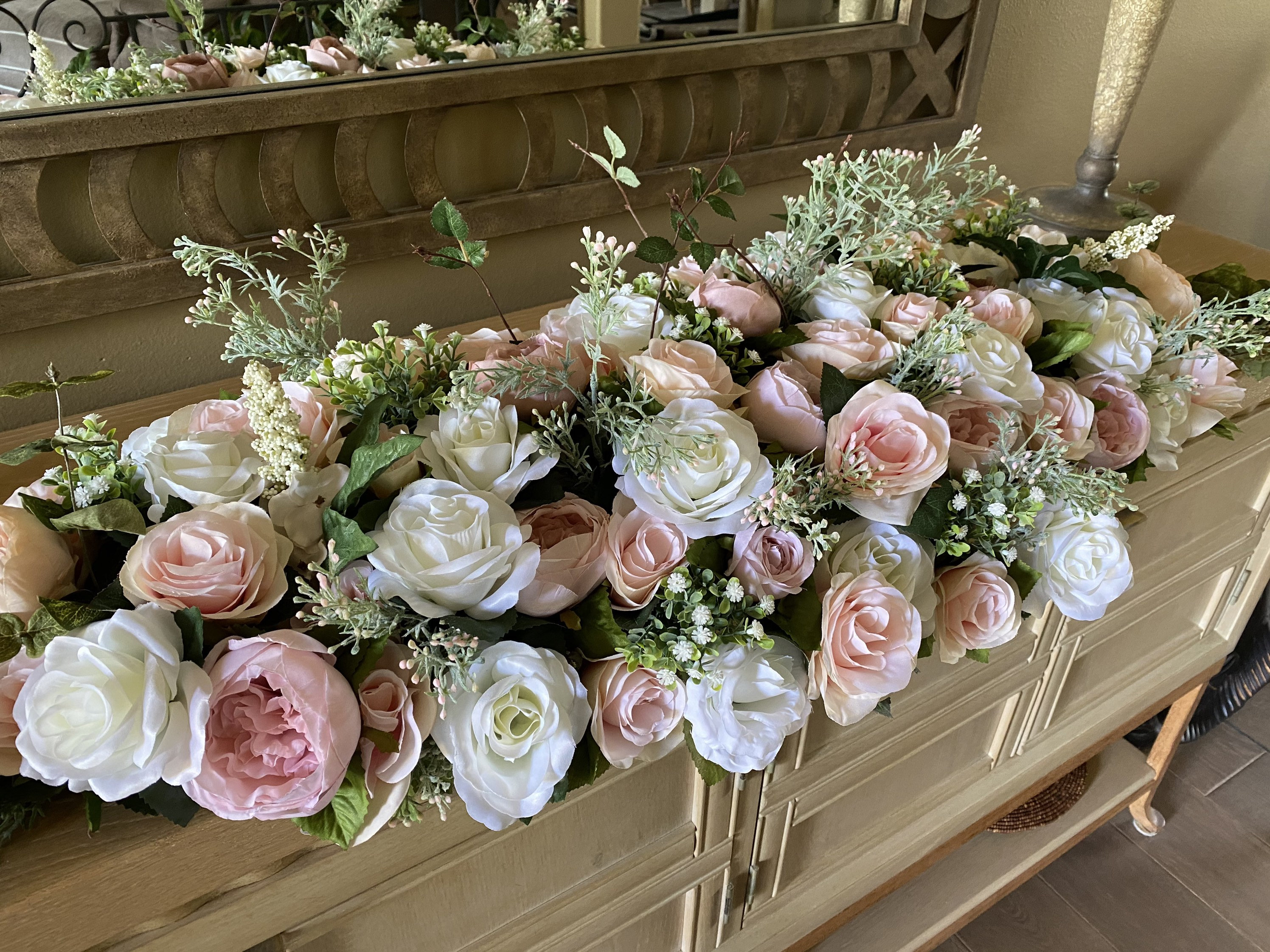 Blush Pink and Ivory Sweetheart Table Flowers, Custom Mantle