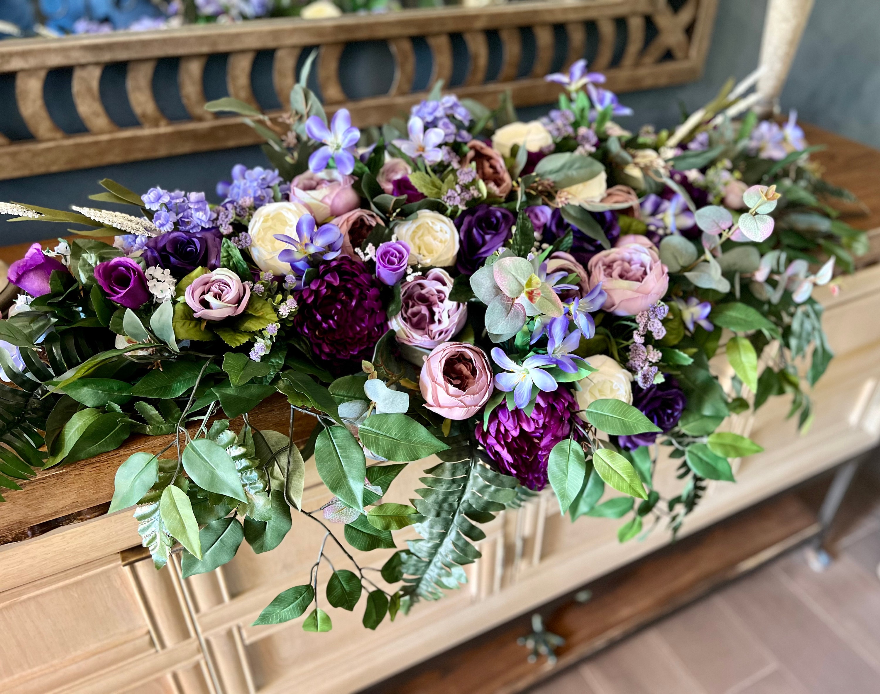 Lux Purple Eggplant Lavender Ivory Sweetheart Table Flowers, Mantle Floral  Arrangement, Cascading Centerpiece, Purple Bridal Table Garland - Etsy, image size:3000x2368