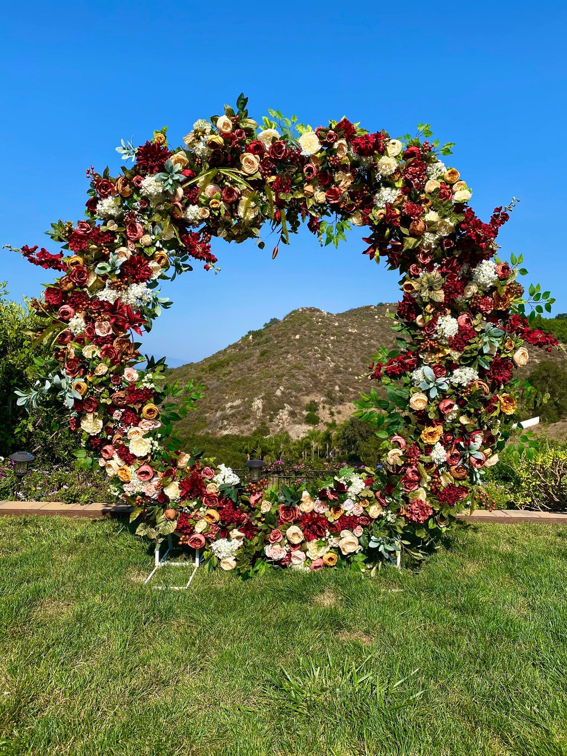 Premium Lux Burgundy Circle Wedding Arch Flowers Custom Etsy