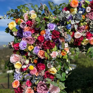 Whimsical Boho Rainbow Wedding Arch Flowers, Custom Event Flowers, Photo Wall Floral, Multi Color Wedding Archway, Party Decor Arrangements image 5