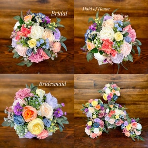 Whimsical Pastel Rainbow Wedding Bouquet Package, Rainbow Wedding Bouquets, Traditional Round Bouquet, Custom Color Bouquets, Bouts, Corsage