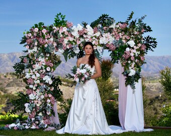 Blush Mauve Wedding Archway Flowers, Ceremony Arbor Flowers, Faux Wedding Arrangements, Custom Hexagon Circle Triangle Chuppah Arch Flowers