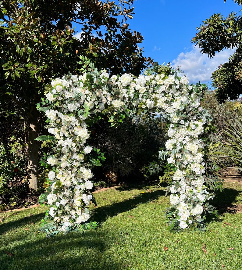 White Ivory Wedding Venue Floral Archway, Lux White Wedding Ceremony Floral Design, Barrel Topper Floral, Elegant Arbor Floral image 2