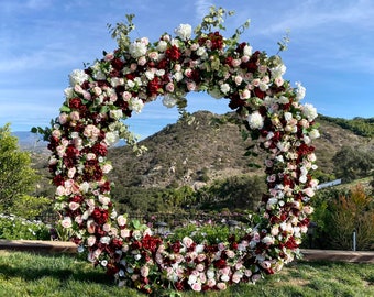 Burgundy Blush Pink White Circle Wedding Arch Flowers, Lux Wedding Swag for Round Arch, Burgundy Wedding Swags, Custom Wedding Arch Flowers