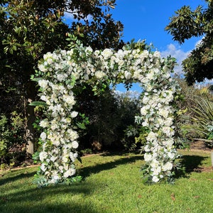 White Ivory Wedding Venue Floral Archway, Lux White Wedding Ceremony Floral Design, Barrel Topper Floral, Elegant Arbor Floral image 9
