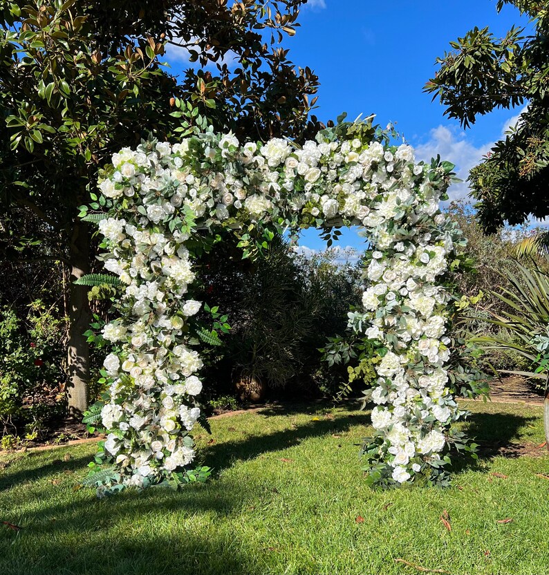 White Ivory Wedding Venue Floral Archway, Lux White Wedding Ceremony Floral Design, Barrel Topper Floral, Elegant Arbor Floral image 9