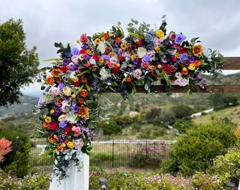 Whimsical Pastel Rainbow Wildflower Wedding Ceremony Arch Flower Arrangement, Custom Arbor Flowers, Pastel Wedding Archway Floral Swags