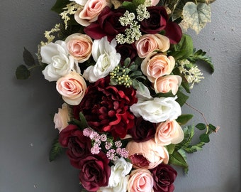 Burgundy-Blush Wedding Pew Flowers, Lantern Flower Accents, Small Swags, Boho Wedding Aisle Swag, Flower Accents for Lanterns, Aisle Flowers