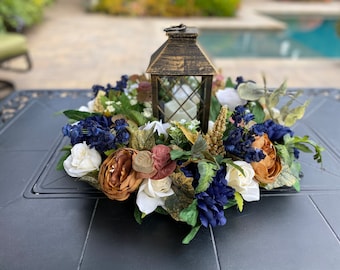 Wedding Lantern Flowers, Navy Lantern Centerpiece, Wedding Lantern Centerpiece, Wedding Centerpiece, Weddings, Navy Blue Wedding Centerpiece