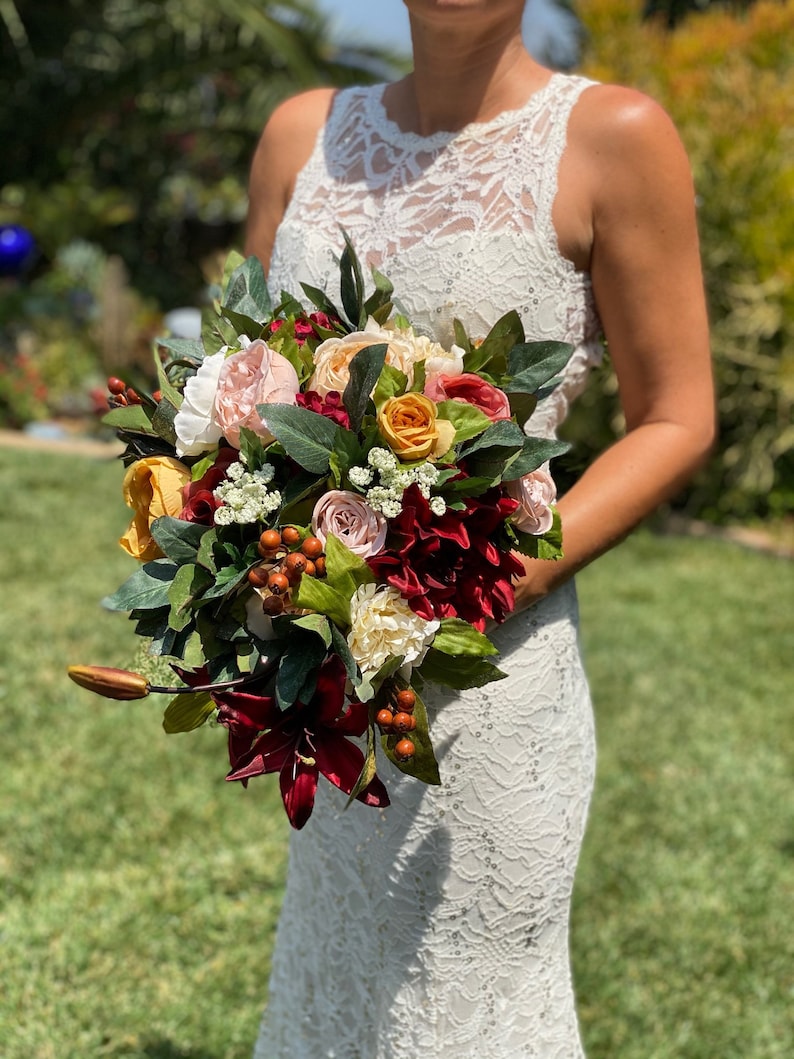 Lux Wedding Bouquet Burgundy Peony Wedding Bouquet Rust Boho - Etsy