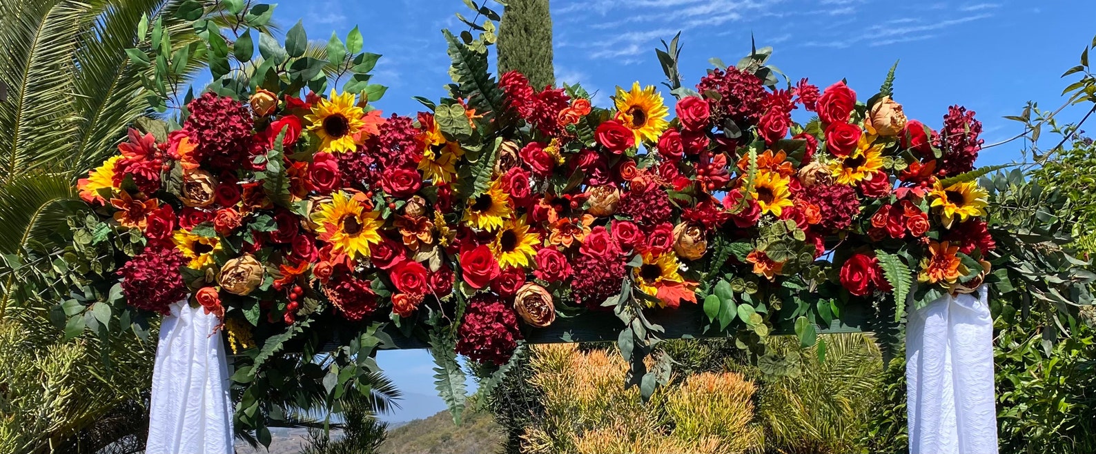Faux Sunflower Wedding Arch Flowers Burgundy Wedding Arbor Etsy