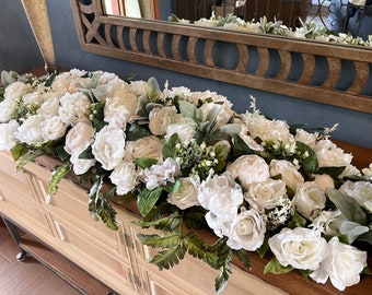 White Ivory Sweetheart Table Flowers, White Peony Bridal Table Garland, Boho Peony Sweetheart Table Flowers, Customized Wedding Centerpieces