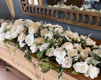 White Ivory Sweetheart Table Flowers, White Peony Bridal Table Garland, Boho Peony Sweetheart Table Flowers, Custom Wedding Centerpieces