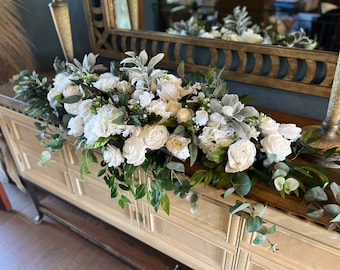 White Ivory Sweetheart Table Flowers, White Bridal Decor, Boho Weddings Peony Rose Hydrangea Sweetheart Flowers, White Wedding Arrangement