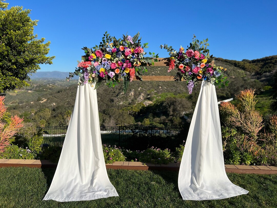 Whimsical Rainbow Wildflower Wedding Ceremony Floral Arch, Custom Wedding Arbor Flowers, Rainbow