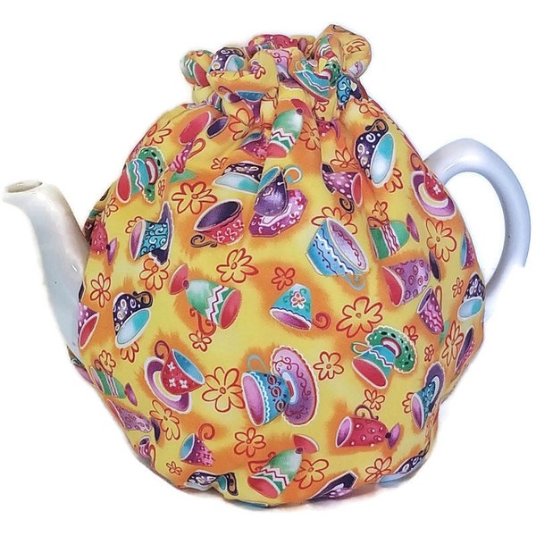 Teapot Cozy/quilted tea warmer/ Farmhouse Decor/Tea lover gift with Colorful Teacups  for a 5-8 cup teapot  #676