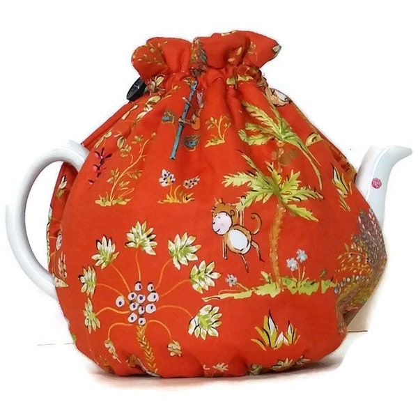 Teapot Cozy/tea cosy/quilted tea warmer/ Farmhouse Decor/Tea lover gift / Tea Cosy Orange with flowers  for a 5-8 cup teapot  #545