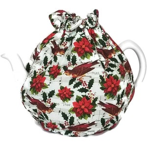 Teapot Cozy/tea cosy/quilted tea warmer/ Farmhouse Decor/Tea lover gift / Tea Cosy with Poinsettias Birds music for a 5-8 cup teapot  #711