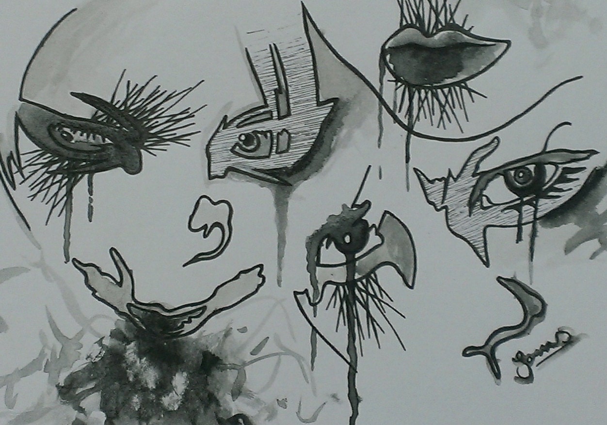 Ink Pen and Paint Original Abstract Drawing on Paper Black Etsy