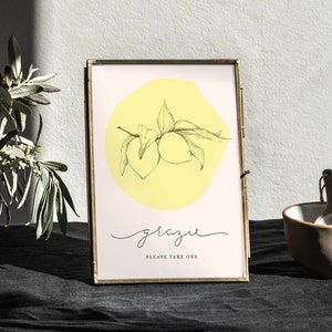 Instant Download Limoncello Grazie Sign | 5x7 | Frameable Thank You | Printable Table Sign for Limoncello Party Favor | Wedding | Shower