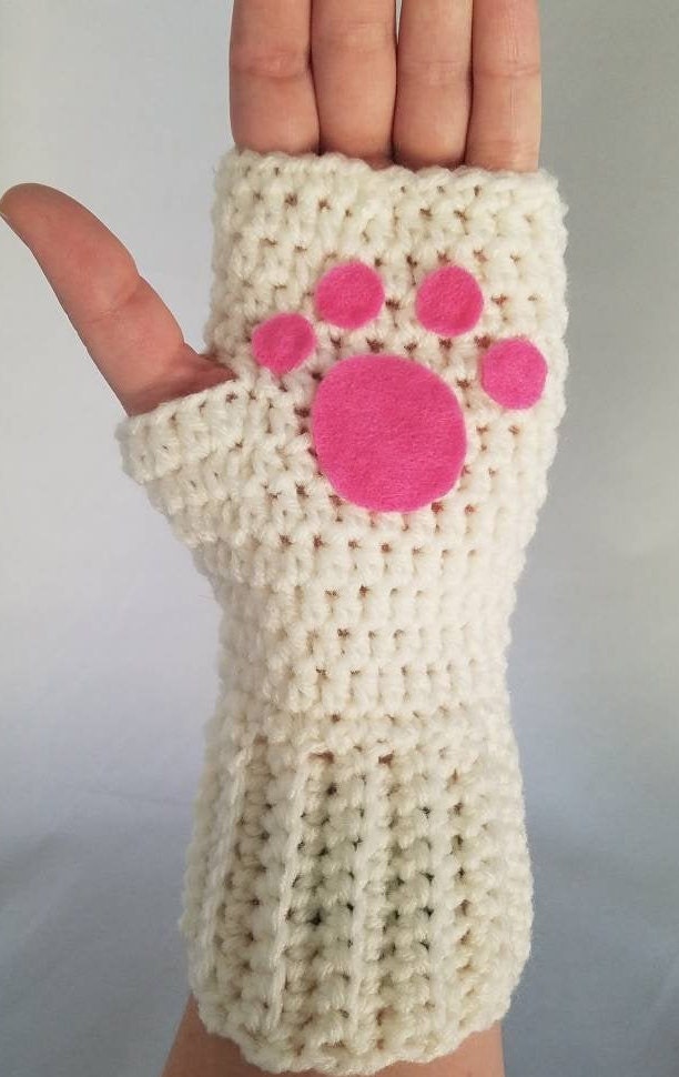 Cat Paw Fingerless Gloves Kitty Crochet Gloves Handmade Etsy