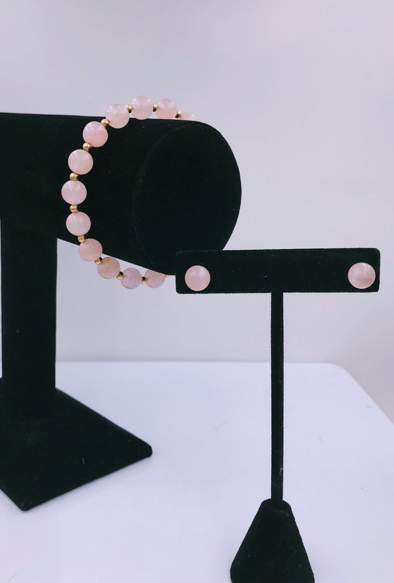 ROSE QUARTZ bracelet set . 7 1/2 inch bracelet wit