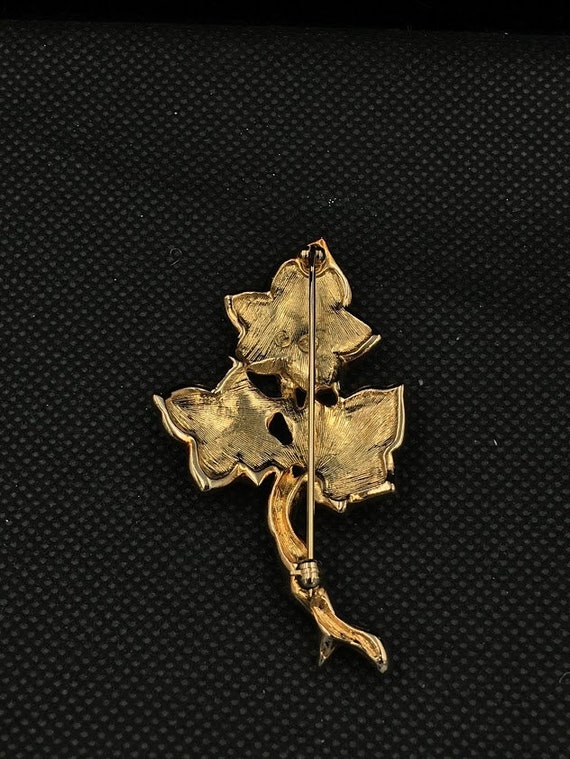 Vintage Swarovski Leaf Pin  .Gold plated , pave s… - image 2
