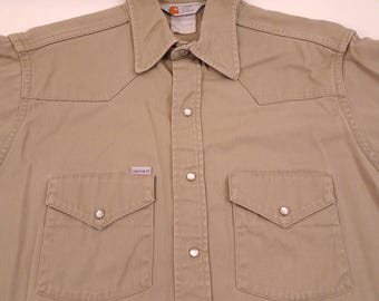 Camisa de trabajo Carhartt Western de los años 80, talla mediana, 117 cm de pecho, fabricada en Union.