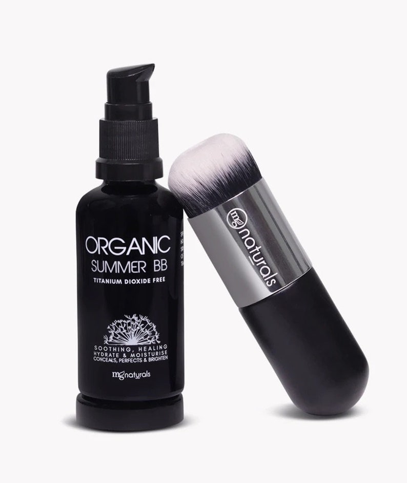 Organic, Vegan Summer Formulation Mineral BB Cream, Titanium Dioxide Free 1oz with vegan brush. Clean makeup. image 1