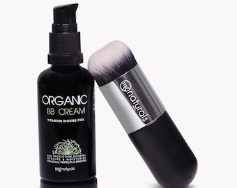 Organic Mineral BB Cream 50ml - Vegan & Titanium Dioxide Free with Vegan Foundation brush, perfect for sensitive skin.