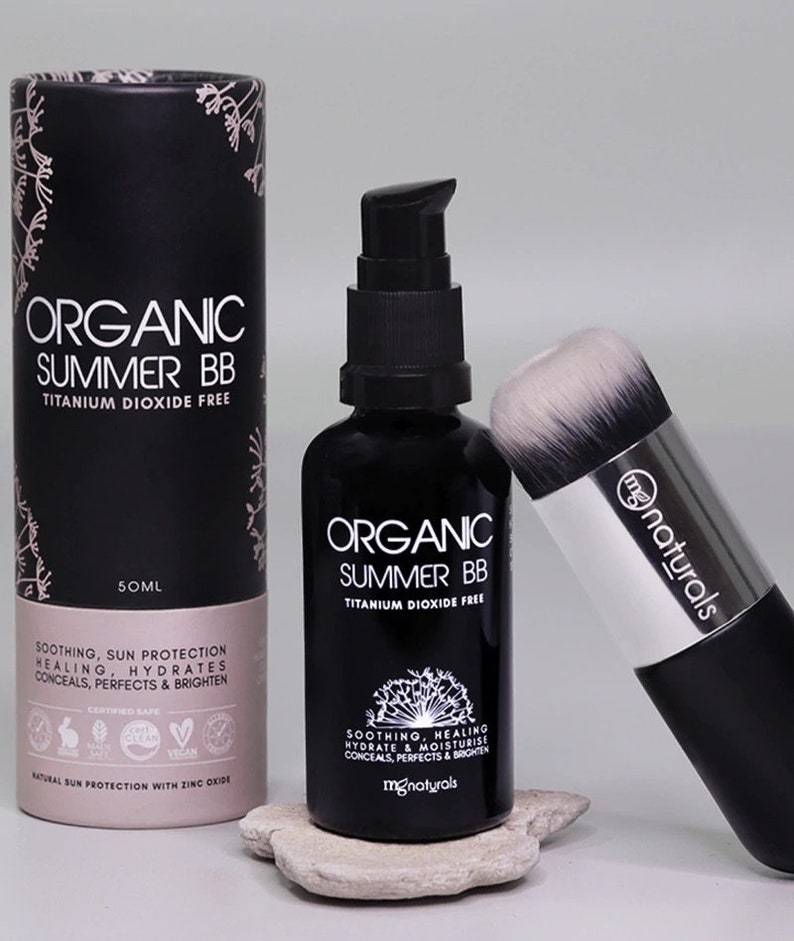 Organic, Vegan Summer Formulation Mineral BB Cream, Titanium Dioxide Free 1oz with vegan brush. Clean makeup. image 2