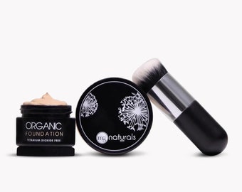 OrganicFoundation Kit - liquid foundation, mineral  foundation powder & bonus Kabuki brush, titanium dioxide free in 11 shades