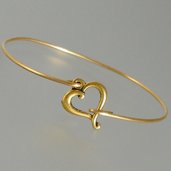Items similar to Gold Heart Twirl Bangle Bracelet, Gold Bangle Bracelet