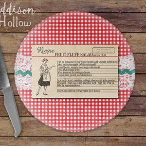 Custom Recipe Red Gingham Round Glass Cutting Board
