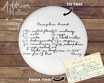 Hand written Keepsake Recipe Round Glass Cutting Board